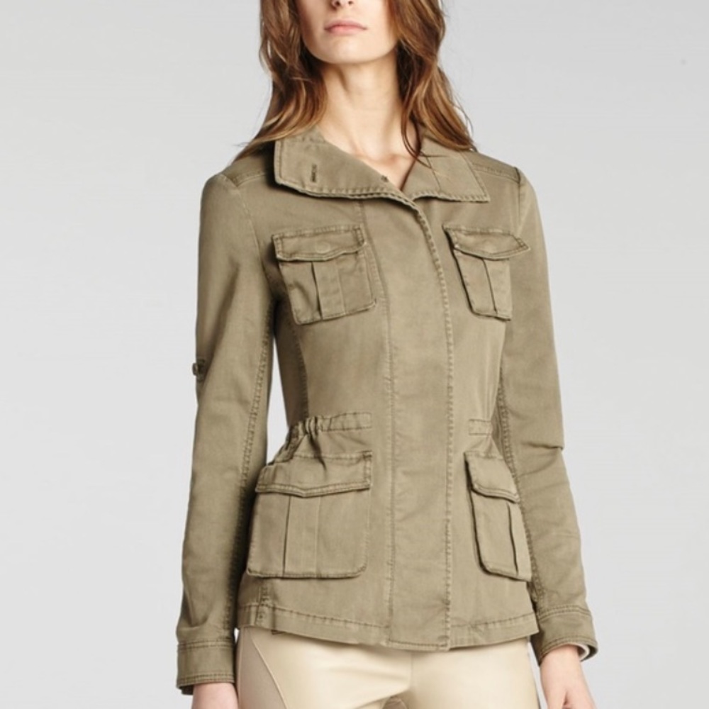 BCBGMAXAZRIA Bronnen Open Back Cargo Jacket XS Olive Green Utility Jacket - Picture 2 of 7